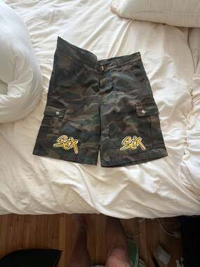 Chrome Hearts x Matty Boy Sex Records Camo Cargo Shorts